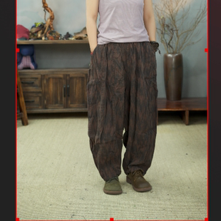 7-1条纹亚麻炒色女士蜜瓜裤臀围140裤长90