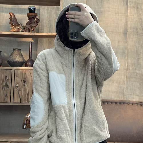 MG5 25218 冬季新品毛绒绒连帽休闲百搭拉链女外套 胸围120衣长60