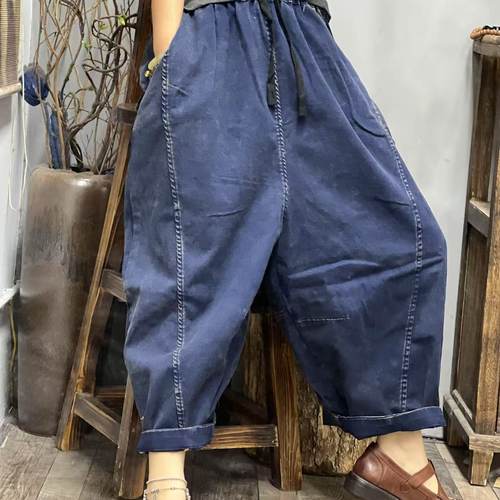 57 519 夏季新品休闲百搭文艺怀旧简约女士裤子 臀围132长80