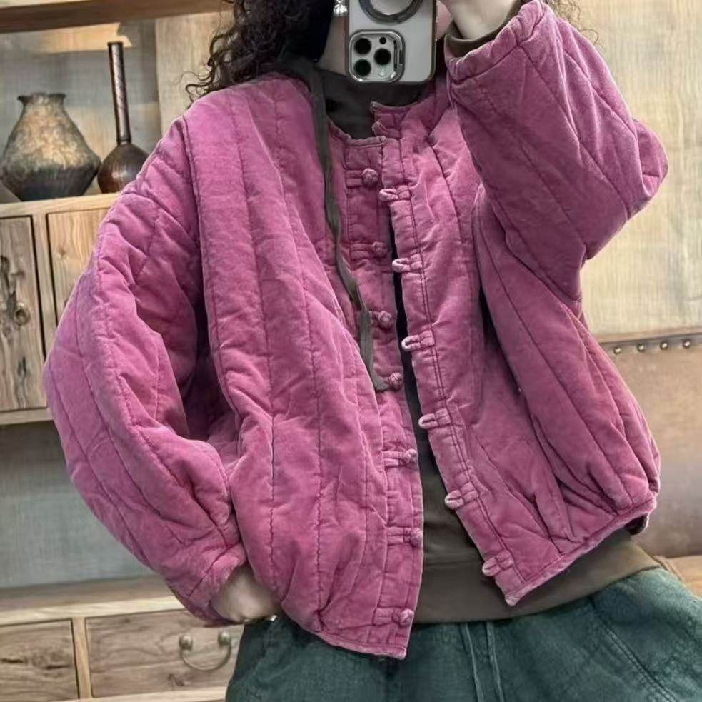 010 2410011 冬季新品灯芯绒盘扣休闲加绒女士外套 胸围146长60