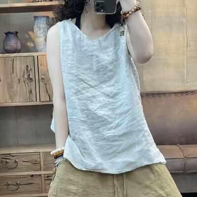 008 9388 夏季新品亚麻休闲百搭文艺女士背心 胸围110长70