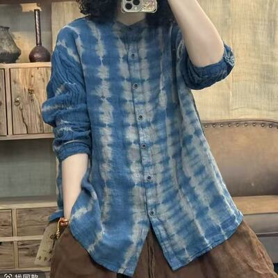 FF 7891 秋季新品长袖亚麻做旧休闲百搭女士衬衫 胸围124长72