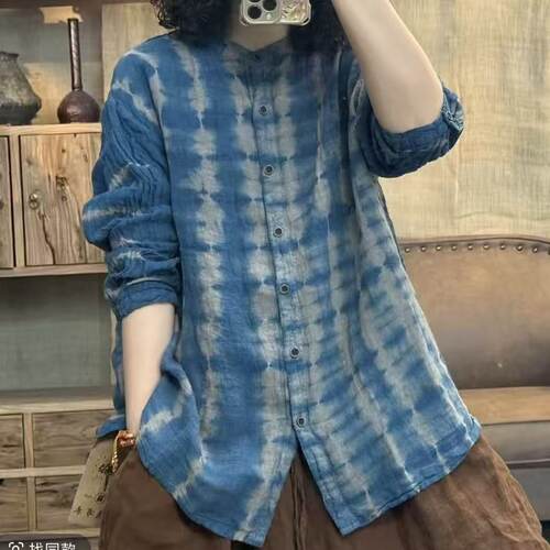 FF 7891 秋季新品长袖亚麻做旧休闲百搭女士衬衫 胸围124长72