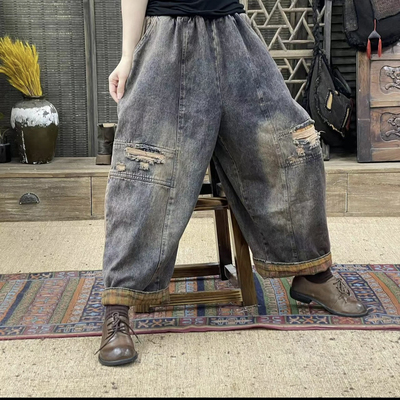 007 8397 新款春季水洗做旧破洞百搭休闲牛仔裤女(长88臀围142)