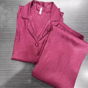 外贸原单缎面仿真丝长袖长裤睡衣套装女四季宽松休闲单件上衣裤子