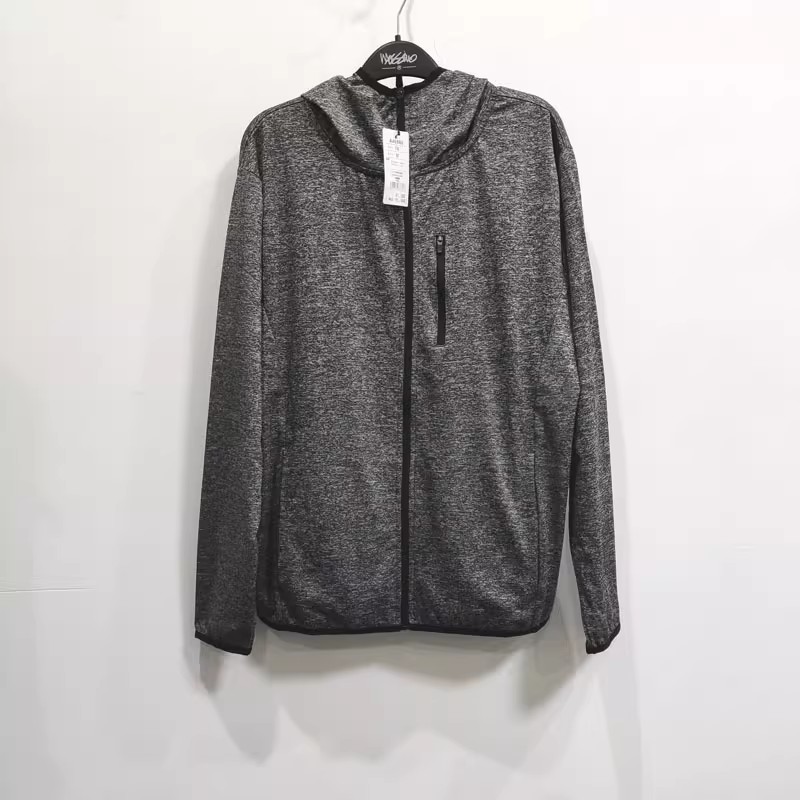 外贸原单长袖连帽运动上衣男春秋宽松速干衣带帽开衫健身跑步外套