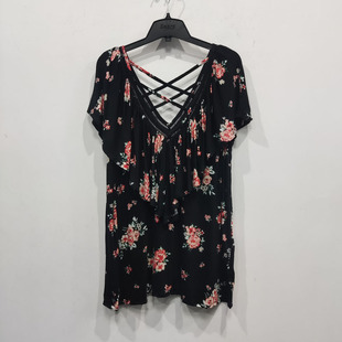 宽松小碎花荷叶V领上衣 大码 微瑕NO退换外贸单莫代尔短袖 T恤女夏季