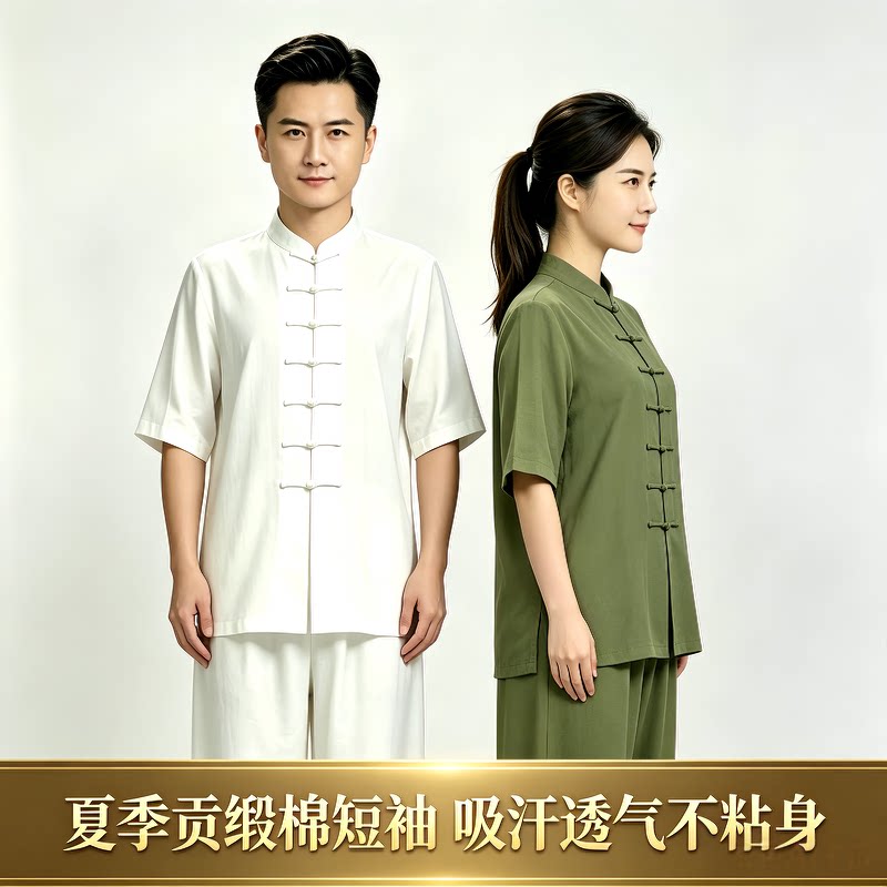 新款夏季真丝贡缎棉太极服宽松舒适中老年太极拳晨练武术练功服装