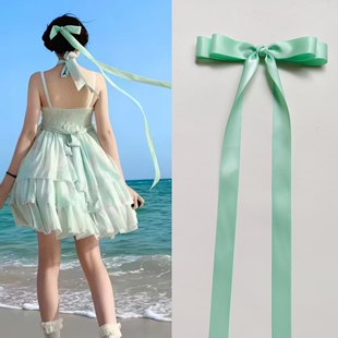 仙薄荷淡绿色超长飘带大蝴蝶结发夹顶夹饰卡少女JK头饰水手服发夹