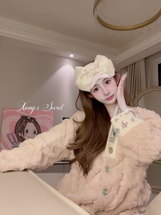 家居服女 秋冬法兰绒国风蝴蝶刺绣保暖气质厚睡衣套装 香香 秘密