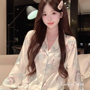 秘密 可爱25春秋新款 海盐猫猫 家居服套装 冰丝甜美睡衣长袖 香香