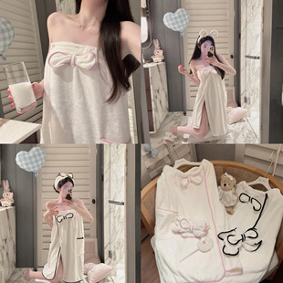 香香的秘密 慵懒周末*吸水珊瑚绒日系蝴蝶结少女浴裙浴巾可穿可裹
