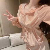 秋冬质感丝绒少女居家睡衣套装 香香 秘密 宫廷蕾丝保暖花边显瘦