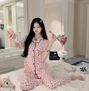 香香 天丝绵柔日系少女爱心印花凉感睡衣裸感家居服少女夏 秘密