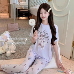 纯欲家居服2025夏季 香香 裸感莫代棉睡衣猫咪长裤 舒适宅家 秘密