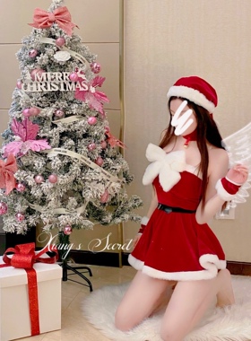 香香的秘密圣诞落跑甜心蝴蝶结抹胸连衣裙套装性感甜美cos网红女