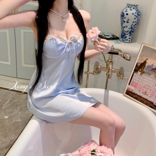 夏季 无尽夏 高级刺绣缎面纯欲吊带连衣裙睡裙甜美女 秘密 香香