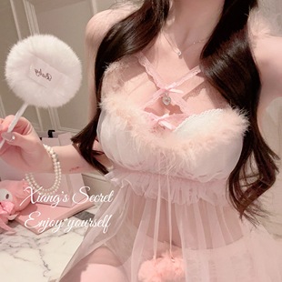 浪漫网纱睡裙毛毛性感透视约会纯欲2025新款 初雪羽毛 秘密 香香