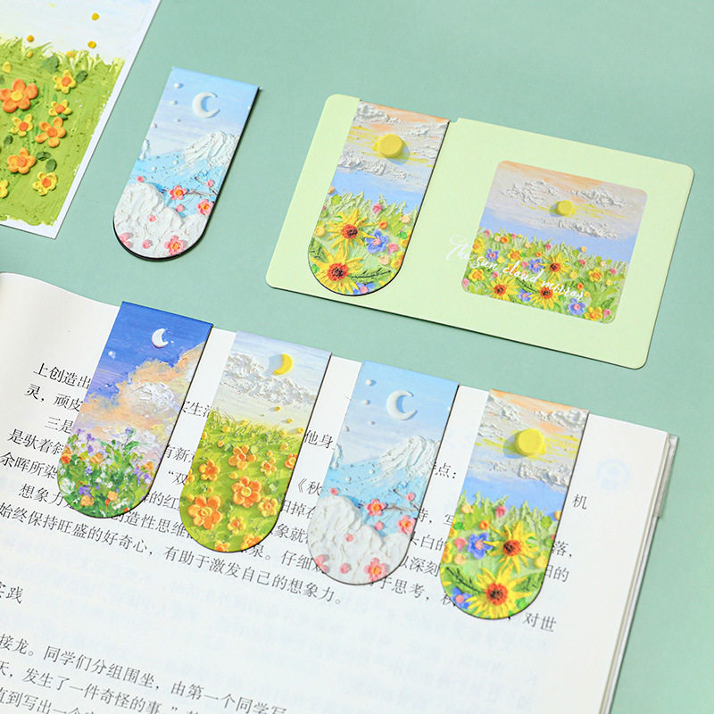 油画磁性书签  精美双面纸质学习阅读夹小礼品学生笔记分类书页夹