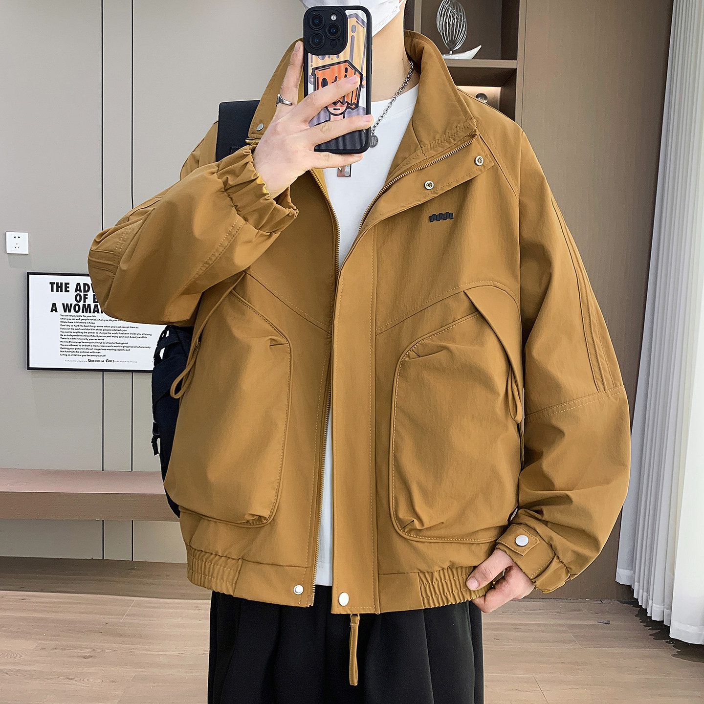 春季新款男士立领宽松工装夹克图片