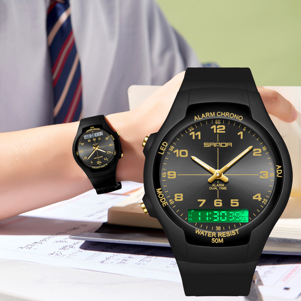 学生手表初高中生男女大表盘双显防水计时闹钟夜光静音运动电子表