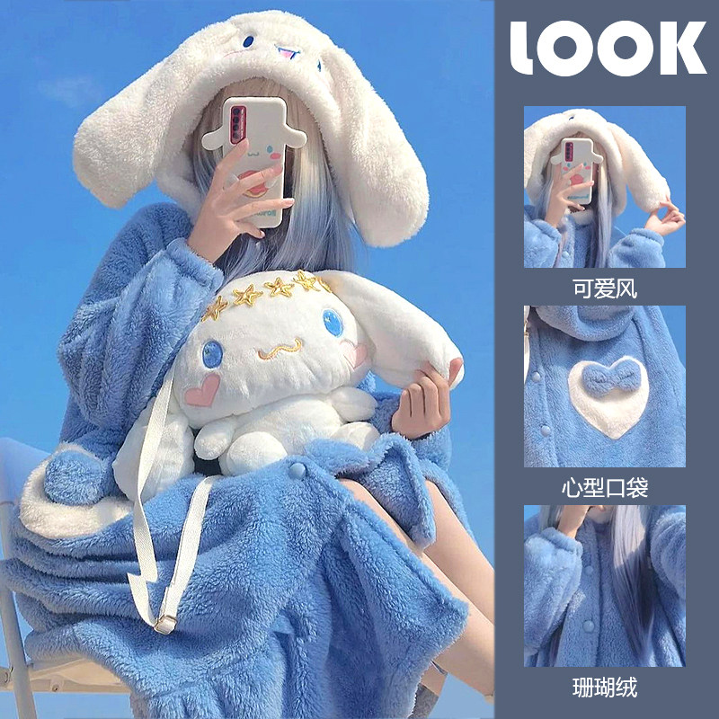 睡衣女款2025新款秋冬玉桂狗睡衣女冬加厚女孩珊瑚绒冬季睡袍成人