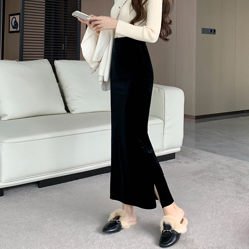 金丝绒半身裙黑色长裙