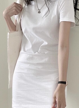 白色连衣裙显瘦内搭裙休闲懒人小个子显高斯文裙子中长款打底裙夏