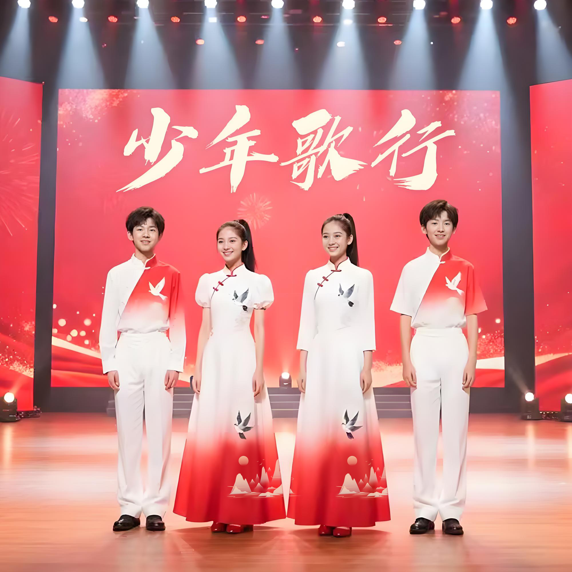 元旦新款儿童合唱演出服中国风中小学生爱国朗诵比赛红歌表演服装