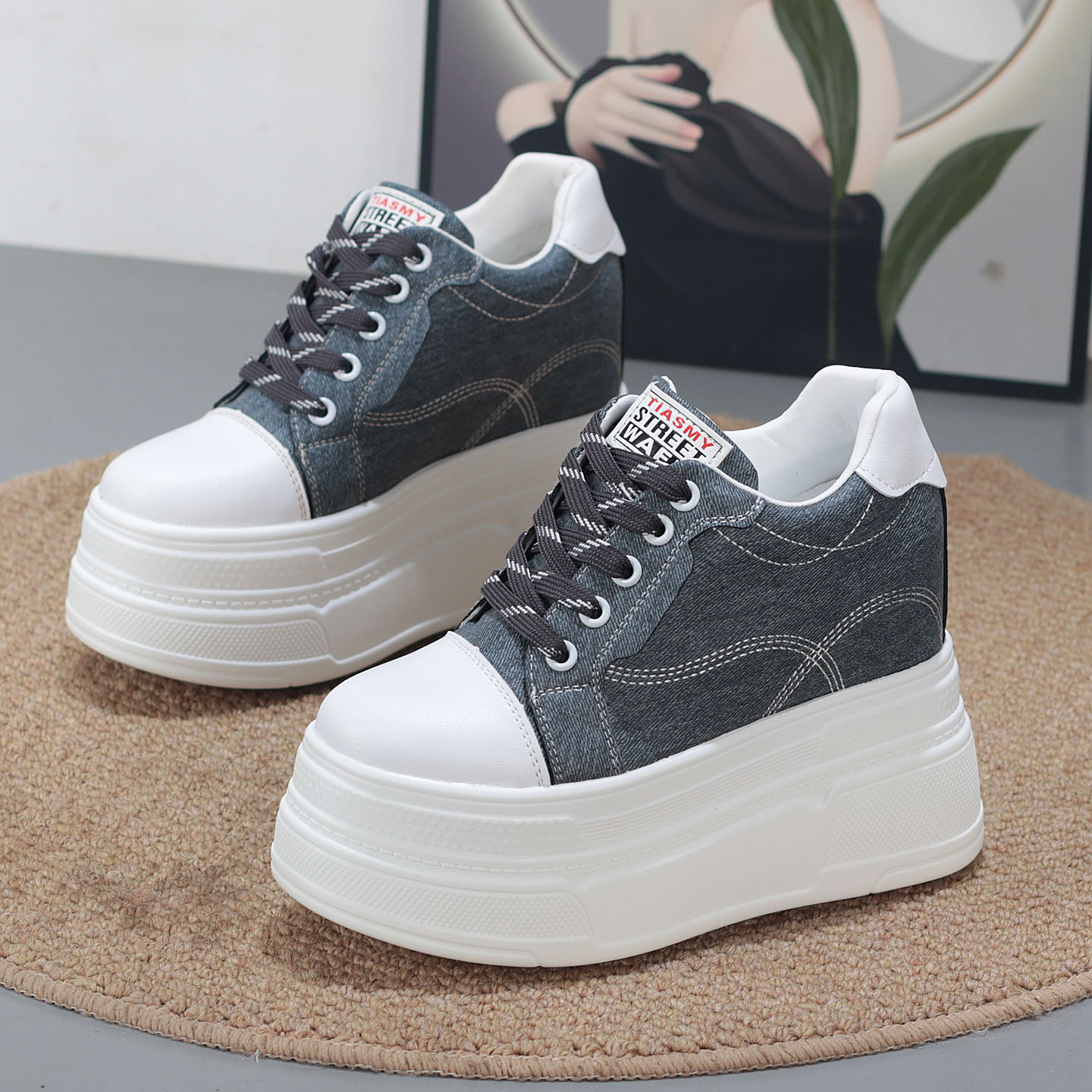 小个子10CM厚底松糕坡跟小白鞋