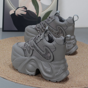 2025秋厚底松糕坡跟超高跟内增高12CM小个子显瘦老爹鞋休闲运动鞋