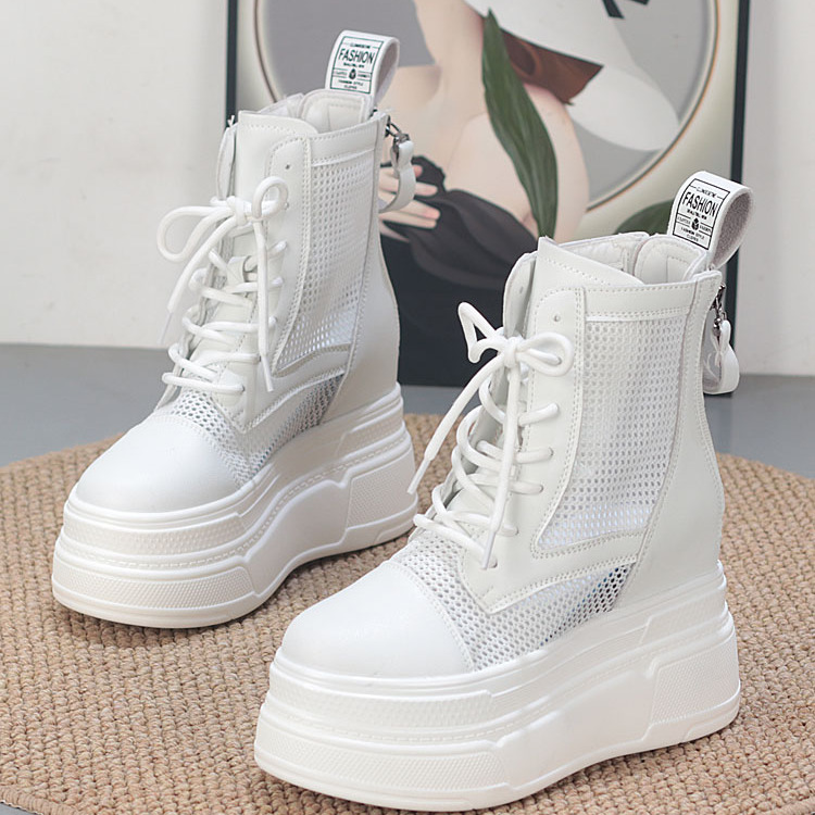 厚底松糕网面内增高12CM小白鞋