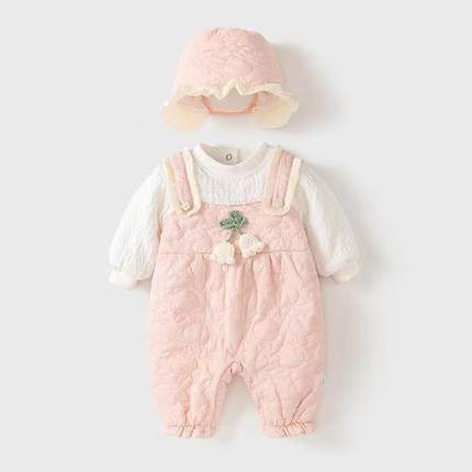 婴儿秋冬季女宝宝夹棉连体衣服公主超萌洋气新生外出薄棉哈衣爬服