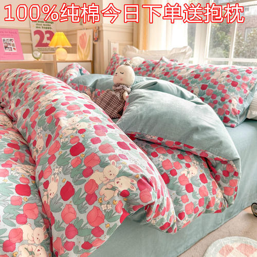 100%纯棉四件套小清新下单送抱枕
