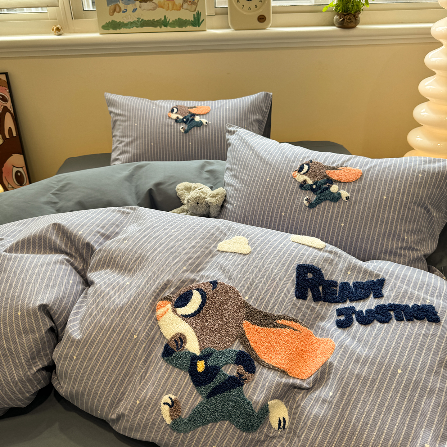 加厚纯棉磨毛卡通兔警官四件套