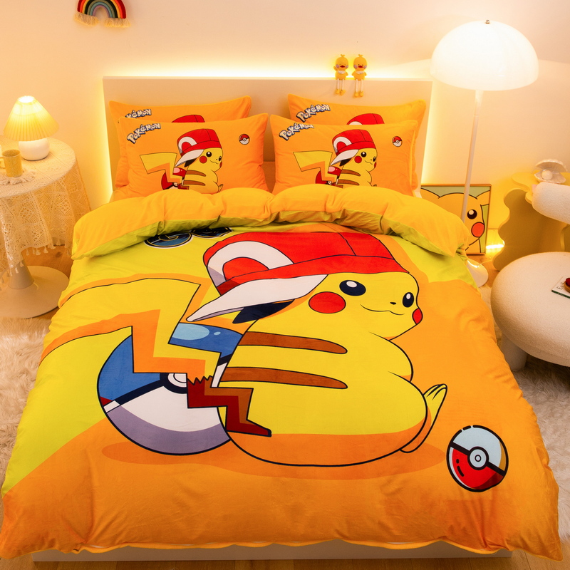 皮卡丘儿童卡通牛奶绒被套被罩单件珊瑚绒冬加绒被单男女孩三件套