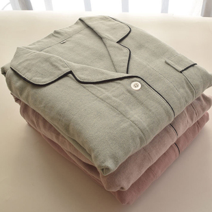 清仓！MUEJ日式秋冬加厚纯棉睡衣女士磨毛法兰绒男家居服情侣套装