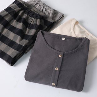 MUEJ日式睡衣男女纯棉磨毛绒布加厚圆领情侣套装可外穿家居服大码