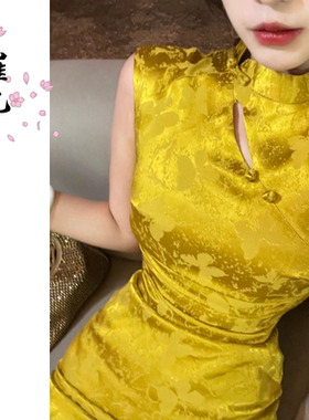 EACH崔九【黄金万两】春夏款金色绝美气质新中式改良旗袍连衣裙