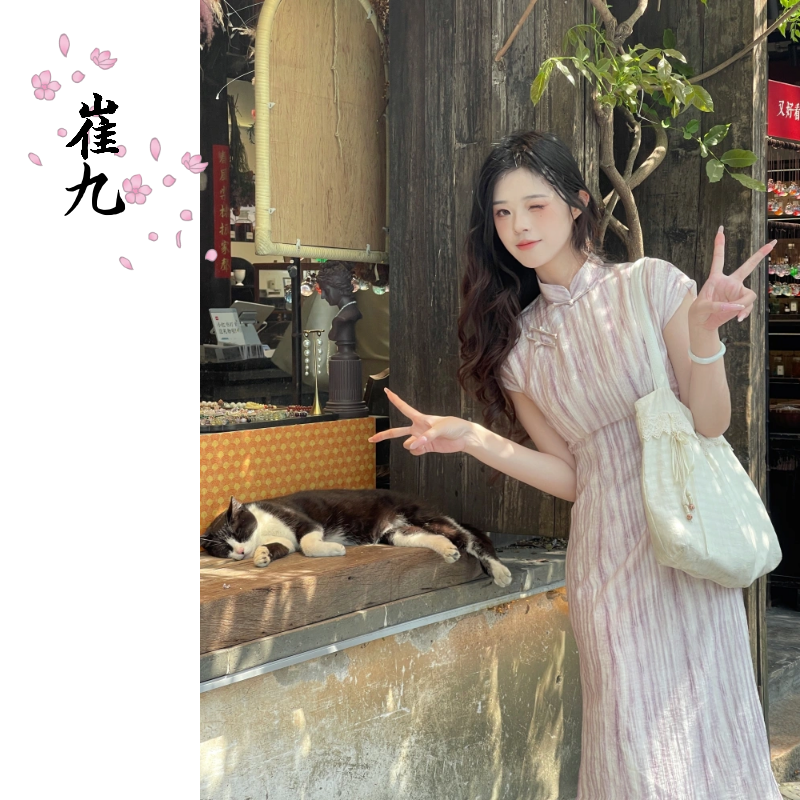 EACH崔九【少女心事本】春夏款文艺复古短袖新中式改良旗袍连衣裙