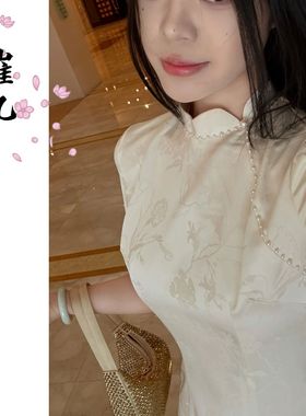 EACH崔九【玉塘】新中式国风纯色白色旗袍简洁奢华秋季内搭连衣裙