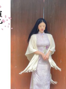 EACH崔九【紫牡丹】春夏款新中式改良旗袍浅紫色刺绣高端连衣裙