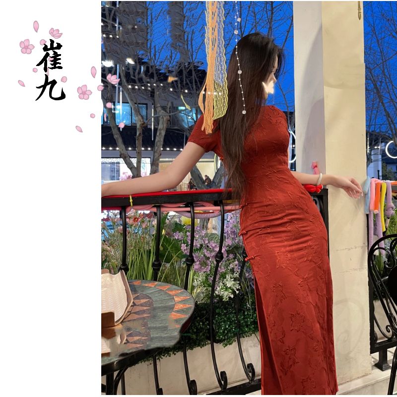 EACH崔九夏季结婚订婚红色旗袍