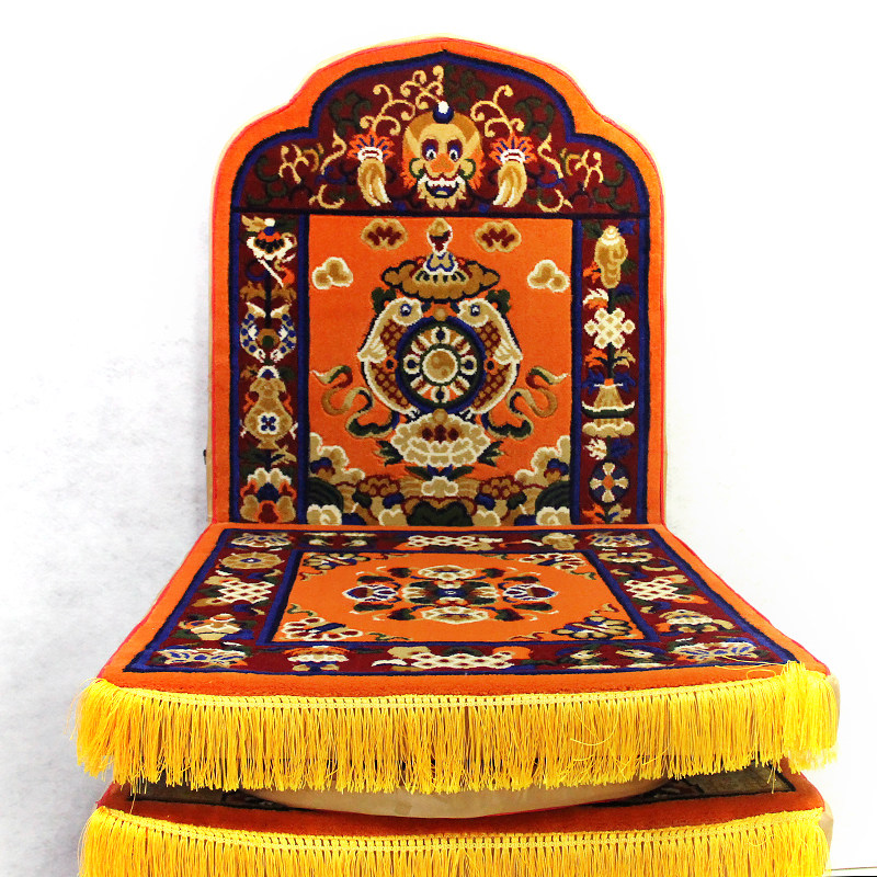藏式用品羊毛地毯八吉祥靠背上师法会专用靠垫打坐垫拜垫活佛垫子