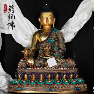 尼泊尔精品手工纯铜掐丝药师佛密宗供奉居家摆件45cm西藏用品