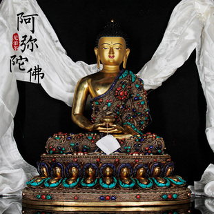 尼泊尔纯铜掐丝阿弥陀佛藏式 精品佛像密宗家用西藏摆件重做工45cm