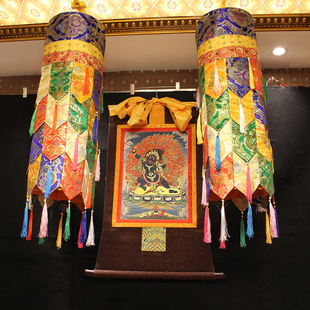 藏传密宗佛堂供佛装饰幢幡八吉祥胜利幢大直径佛罩佛幡五彩筒