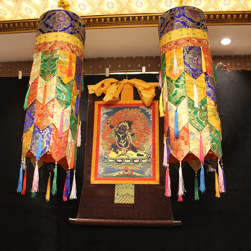 藏传密宗佛堂供佛装饰幢幡八吉祥胜利幢大直径佛罩佛幡五彩筒