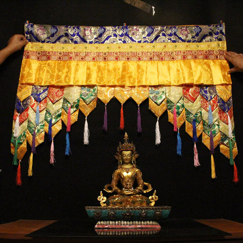 藏式佛堂装饰布艺品藏族布料佛龛遮挡帘蓝色红色门头装饰可定做