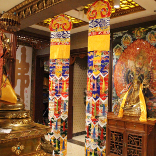 佛堂装饰藏布五彩尕棚藏式幢幡挂帘加厚祥云藏缎经幡长幡竖幡2米